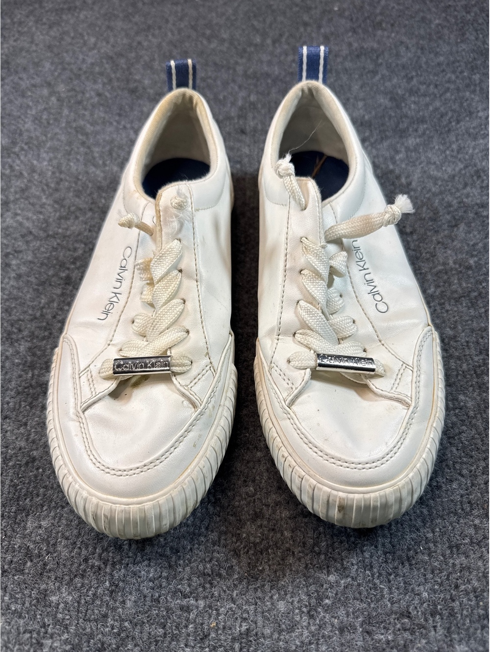 Calvin Klein Womens White Leather Low Top Sneakers Size 8 Casual Shoes